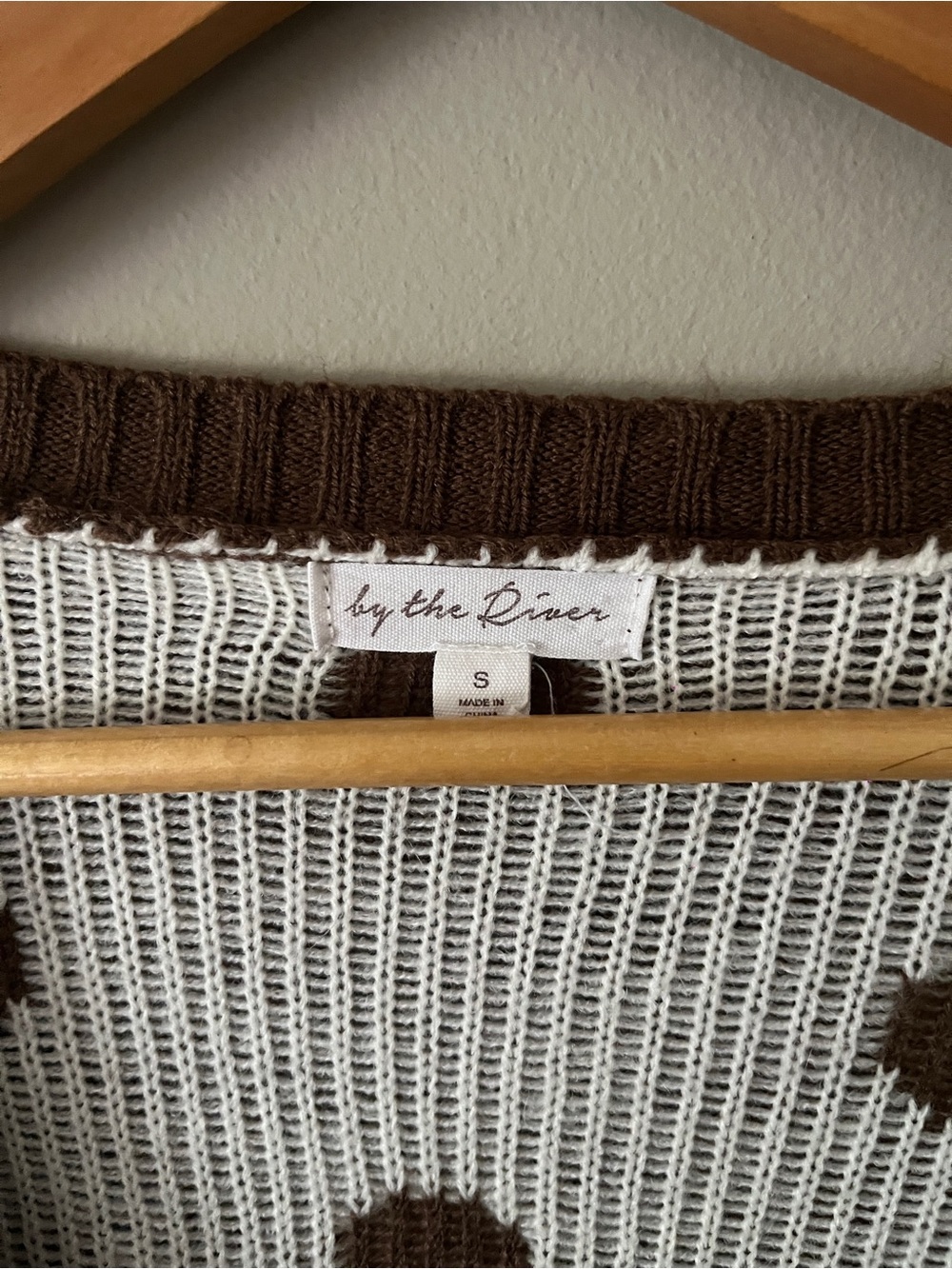 Polka Dot V-Neck Cardigan Sweater - Brown & White - Picture 3 of 3